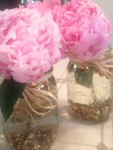 A look at the gold sequined flower jars.